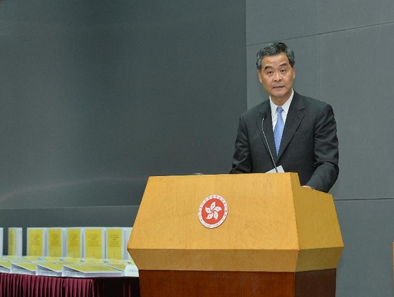 Mr Leung speaks at the press conference.